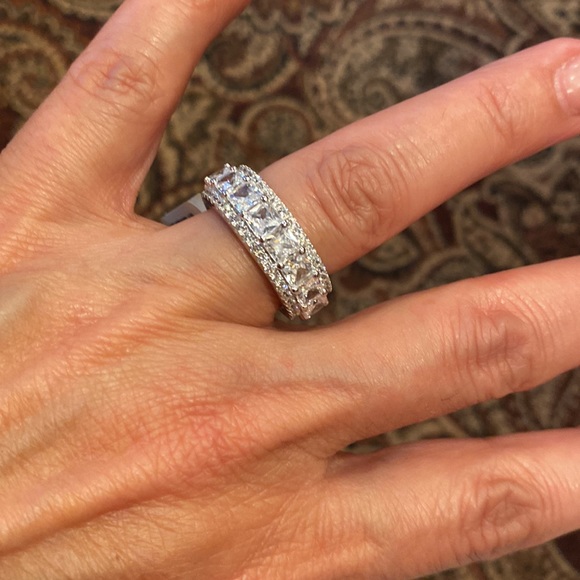 8mm Sterling silver Rhodium plated Eternity Wedding Band sizes 6 7 8 9 10 - Picture 2 of 13